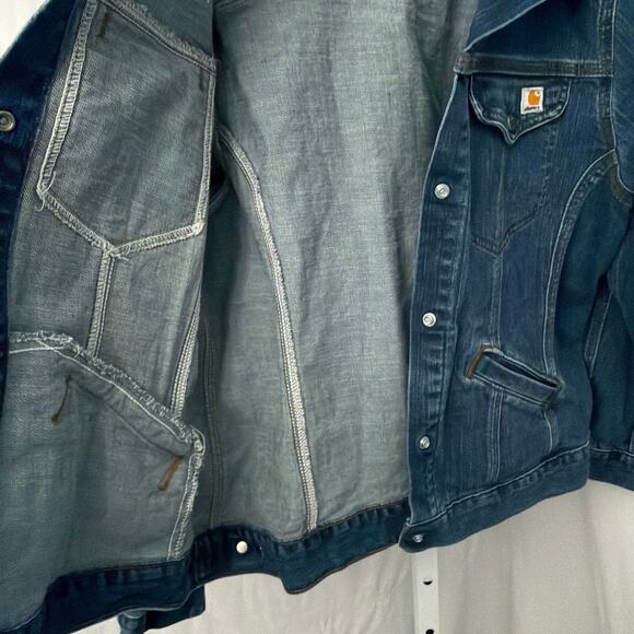 Carhartt Jean Jacket Womens Large Blue Denim Snap Button Chore Work Coat - Picture 4 of 12